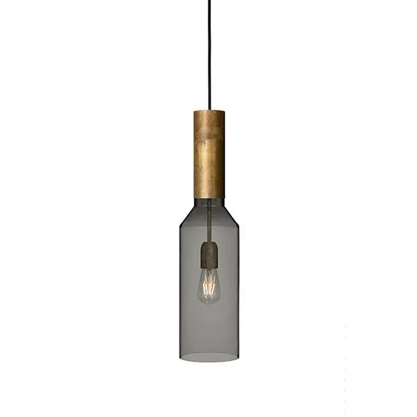 Konsthantverk Fenomen Smal - Røgfarvet Glas & Messing – pendel — produktfoto