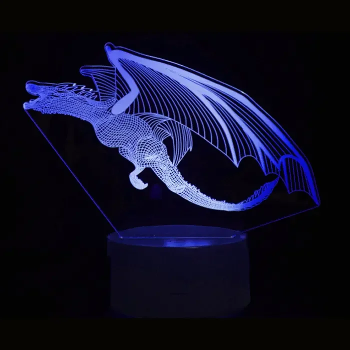 Drage 3D lampe. Sej drage natlampe. Farveskift mellem 7 farver. – dekorationslys — produktfoto