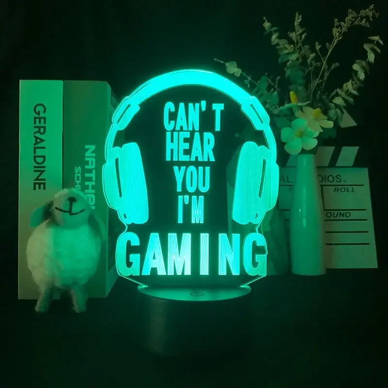 Sjov Gaming 3D lampe. I Can't Hear You, I'm Gaming. Farveskift mellem 7 farver. – dekorationslys — produktfoto