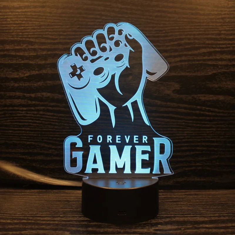 Sej Gaming 3D lampe. Forever Gamer. Farveskift mellem 7 farver. — produktfoto