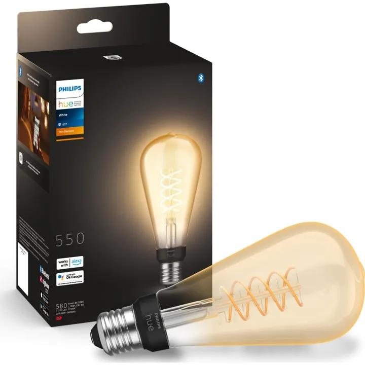 Philips Hue 4 stk Philips Hue White E27 edisonpære, 2100K, 7W, Ø7,2 cm – pære — produktfoto