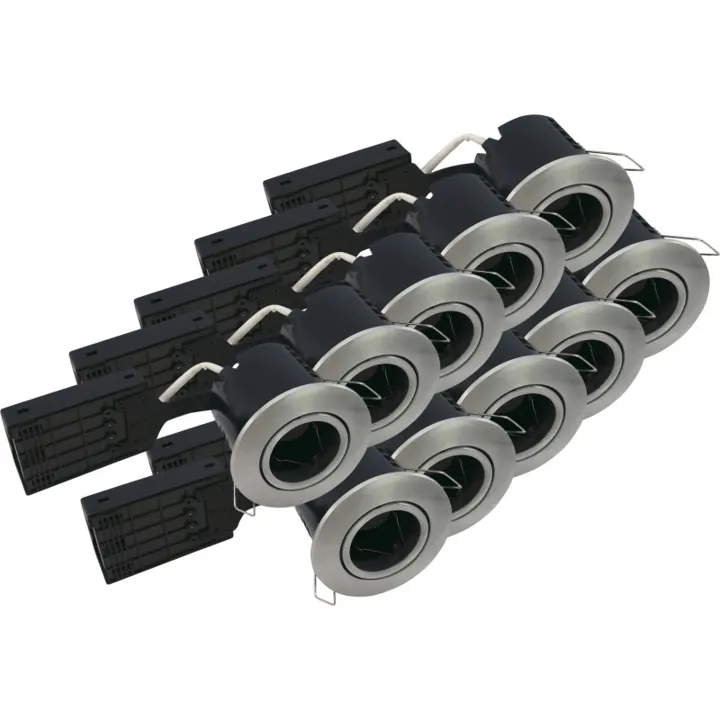 Nordtronic Fast Install ECO indbygningsspot, børstet aluminium, 10-pak – indbygningsspot — produktfoto