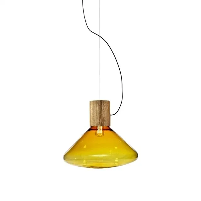 Brokis Muffins Wood 03B Brunt Glas/Naturlig Eg med Sort Ledning – pendel — produktfoto