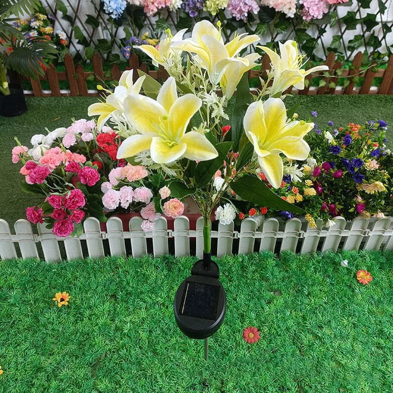 Solcelle Blomster Havelampe med Jordspyd 7 LED  -  Gul — produktfoto