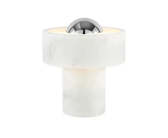 Tom Dixon Stone Portable / batterilampe, hvid/sølv – transportabel bordlampe — produktfoto