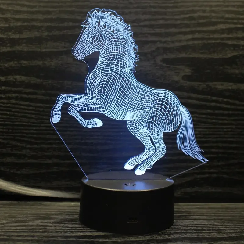 Stejlende hest 3D lampe. Natlampe med en flot Stejlende hest. Farveskift mellem 7 farver. — produktfoto