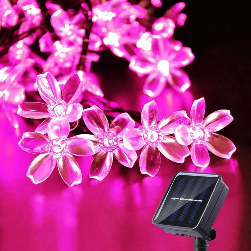 Solcelle Lyskæde med Kirsebærblomster 100 LED-lys Pink 12 m — produktfoto