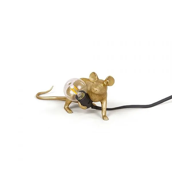 Seletti Mouse Lop Lying Down Guld – bordlampe — produktfoto