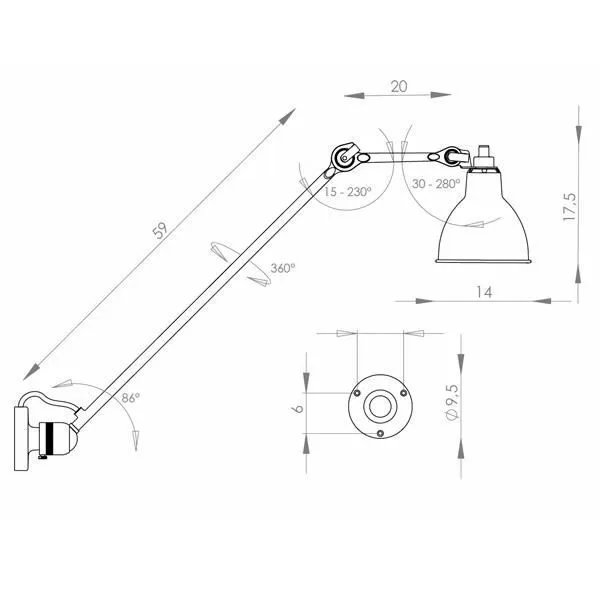 La Lampe Gras N304 L60 Mat Sort & Rød Hardwired – væglampe — produktfoto