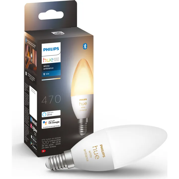 Philips Hue White Ambiance E14 kertepære, 2200K-4000K, 5,2W – pære — produktfoto