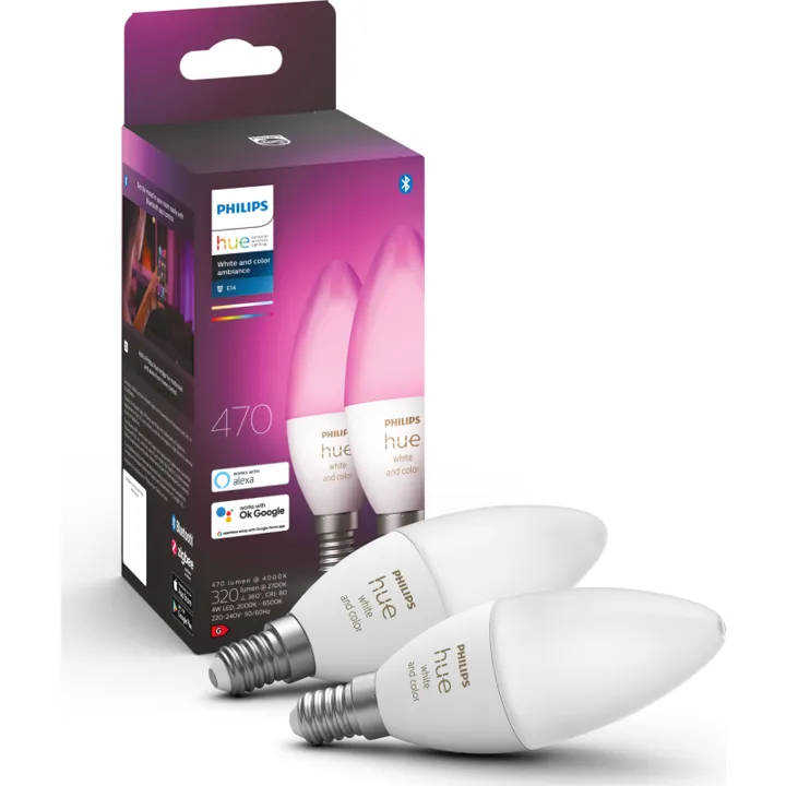 Philips Hue White Color Ambiance E14 kertepære, 2000K-6500K, 4W, 2-pak – pære — produktfoto