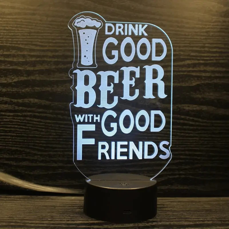 I Drink Good Beer 3D lampe. Sjov og flot lampe til øldrikkeren. Farveskift mellem 7 farver. — produktfoto