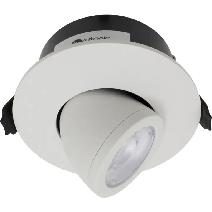 Nordtronic Low Profile Flexible indbygningsspot, kip, Ø7,5 cm, hvid, Ø3000K – indbygningsspot — produktfoto