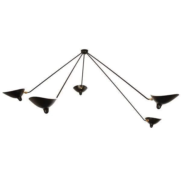 Serge Mouille Plafonnier Araigne 5 Sort & Messing Fikseret – loftlampe — produktfoto