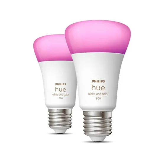 Philips Hue White and Color Ambiance 11W LED E27 1055lm 2 stk. – pære — produktfoto