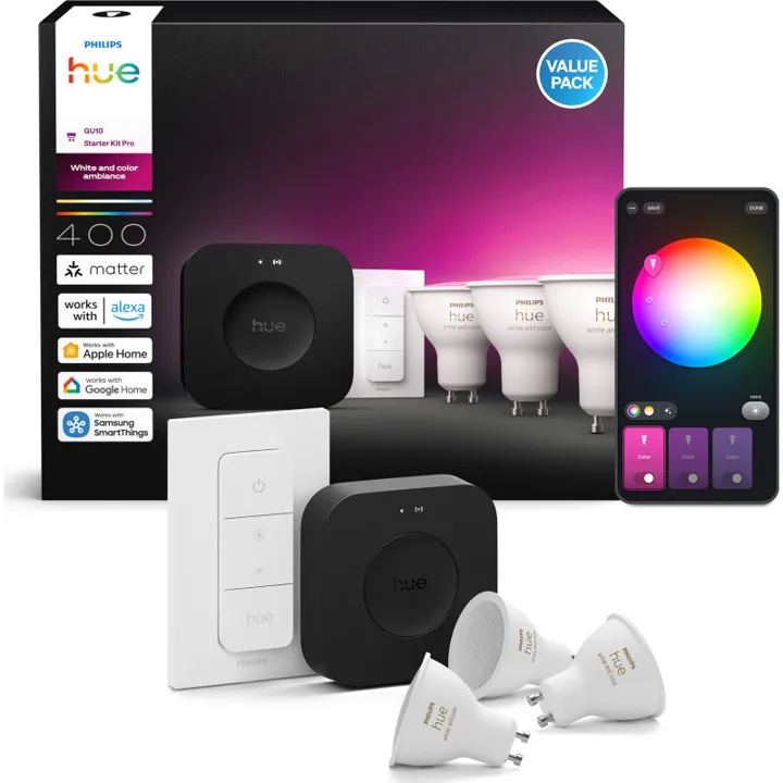 Philips Hue White Color Ambiance GU10 spotpærer, startsæt, 3-pak – pære — produktfoto
