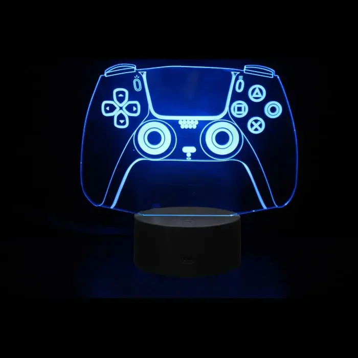 PlayStation 4 Controller 3D lampe. Flot lysende PlayStation natlampe. Farveskift mellem 7 farver. – dekorationslys — produktfoto