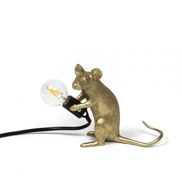 Seletti Mouse Mac Sitting Guld – bordlampe — produktfoto