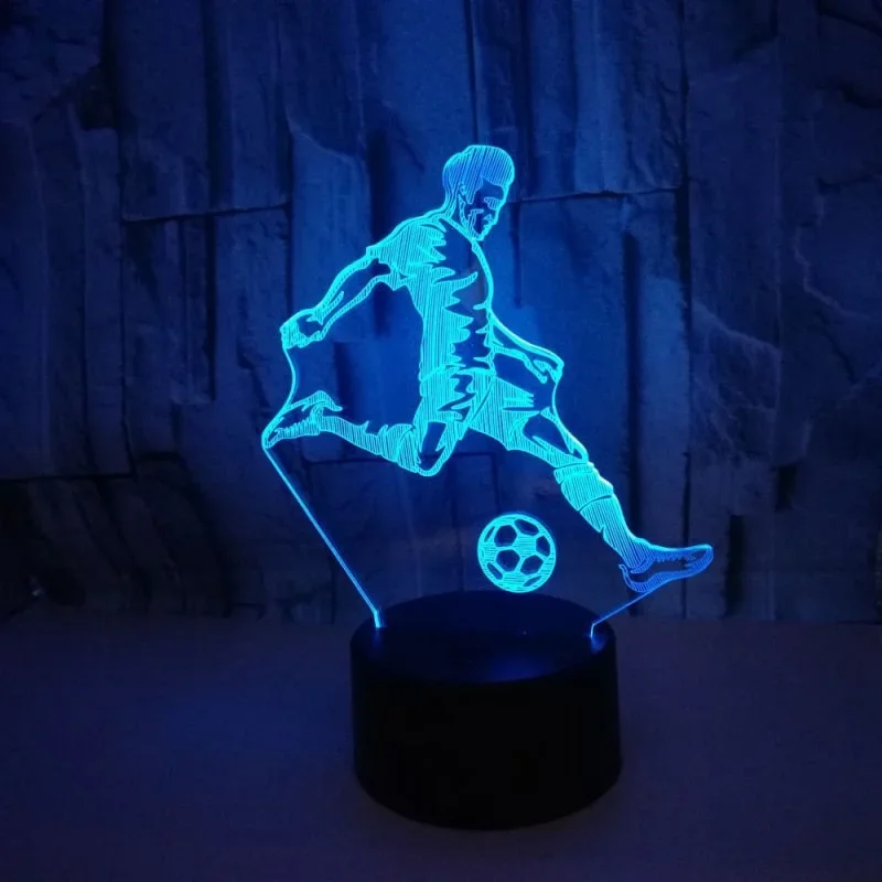 Flot fodbold 3D lampe. Lysende fodboldspiller. Farveskift mellem 7 farver. – dekorationslys — produktfoto