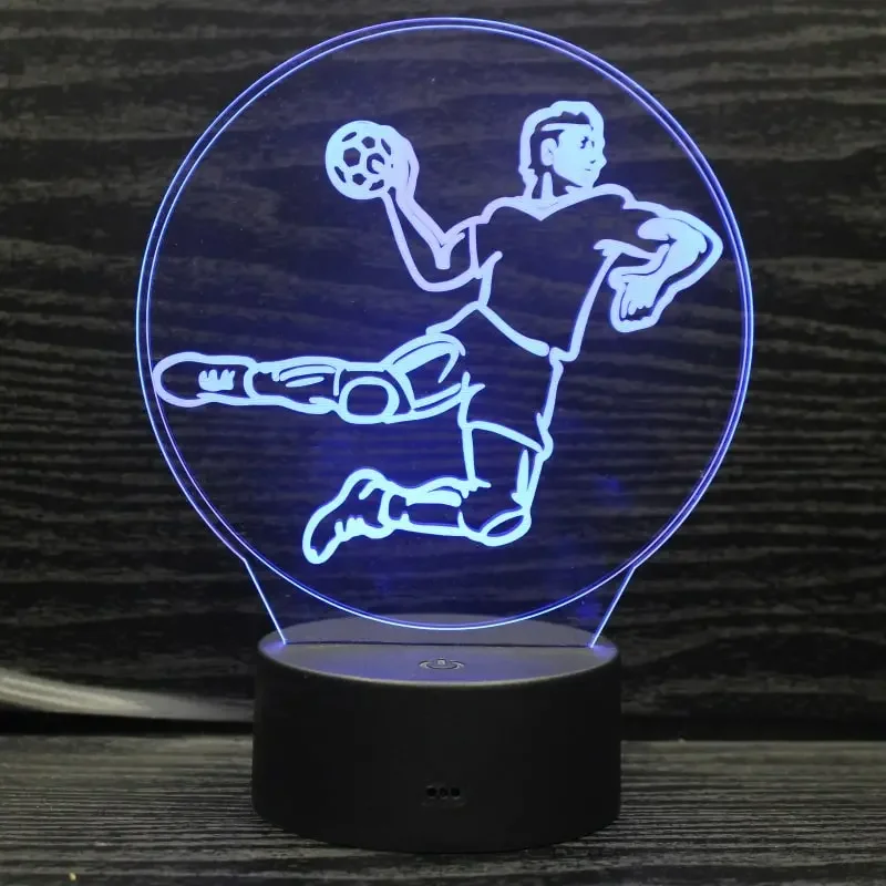 Flot håndbold 3D lampe. Lysende håndboldspiller. Farveskift mellem 7 farver. — produktfoto