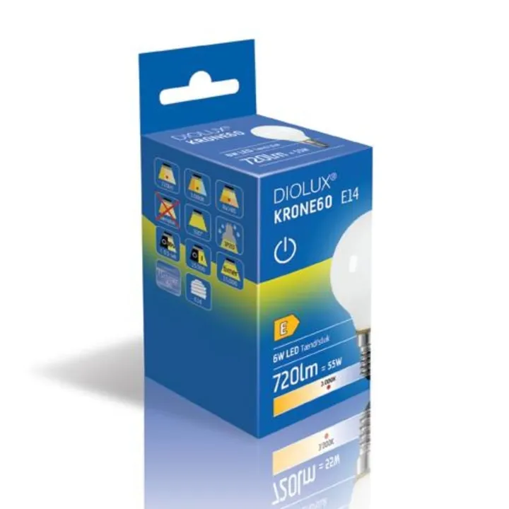 GN DIOLUX KRONE60 6W 830 E14 720lm tænd/sluk – pære — produktfoto