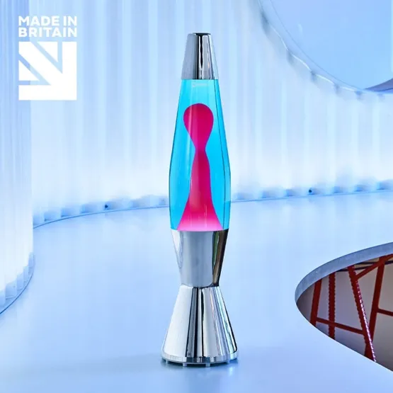 Mathmos Astro Baby lavalampe, sølv/blå med pink lava – bordlampe — produktfoto