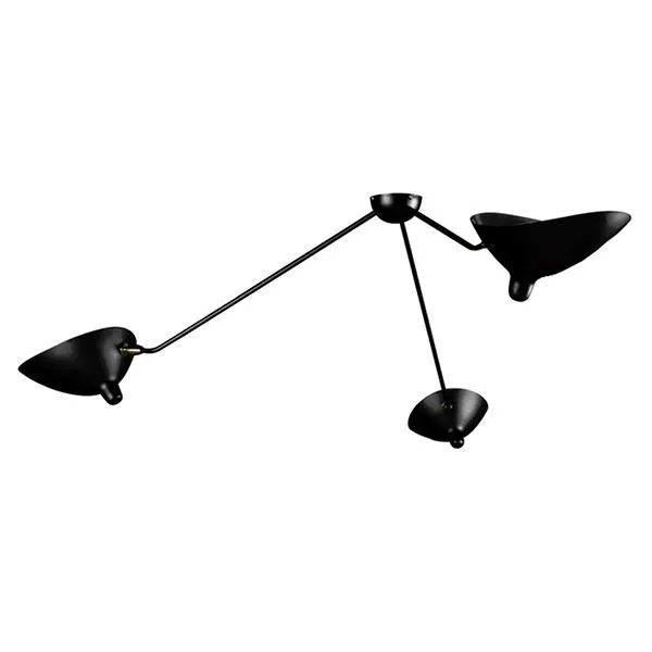 Serge Mouille Plafonnier Araigne 3 Sort & Messing Fikseret – loftlampe — produktfoto