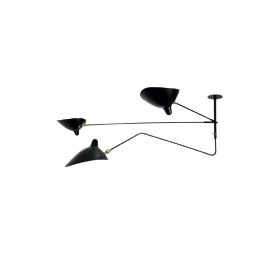 Serge Mouille 2 Still Arms & 1 Curved Sort – loftlampe — produktfoto
