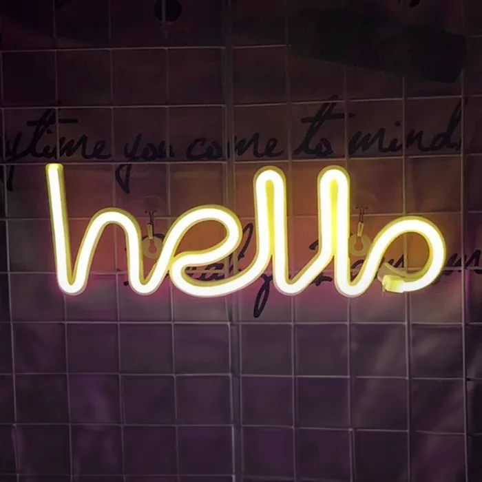 Geekd Hello Neon LED Lampe Varm Hvid – dekorationslys — produktfoto