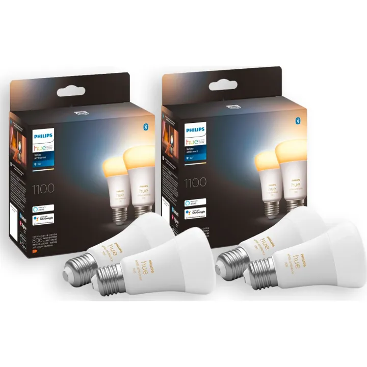 Philips Hue White Ambiance E27 standardpære, 2200K-6500K, 8W, 4-pak – pære — produktfoto