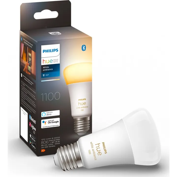 Philips Hue White Ambiance E27 standardpære, 2200-6500K, 8W – pære — produktfoto