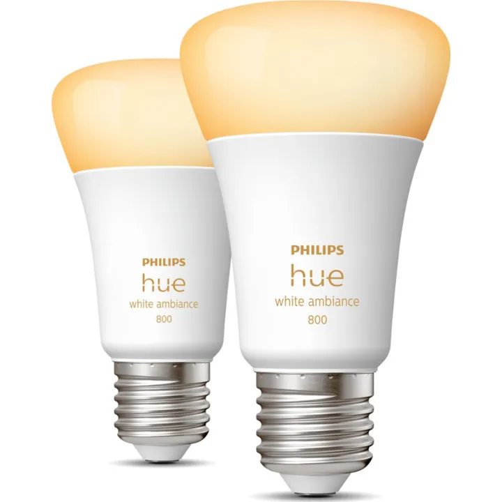 Philips Hue White Ambiance E27 standardpære, 2000K-6500K, 9W, 2-pak – pære — produktfoto