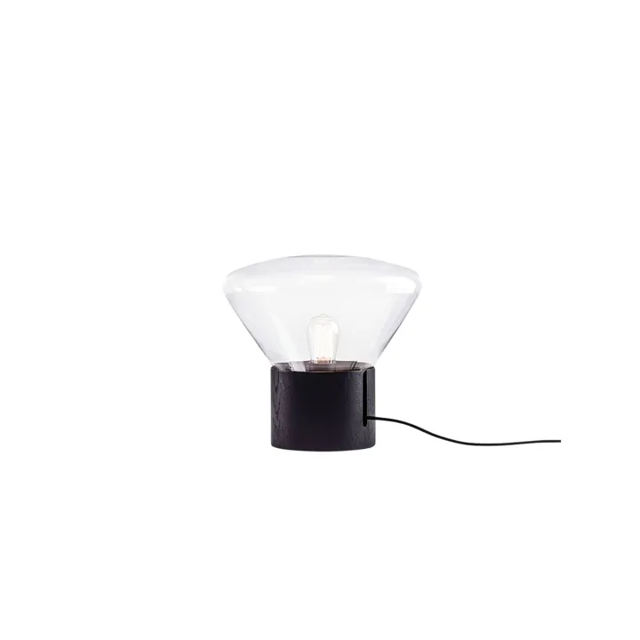 Brokis Muffins Wood 01 Bord/ Transparent Glas/Sort Eg med Sort Ledning – gulvlampe — produktfoto