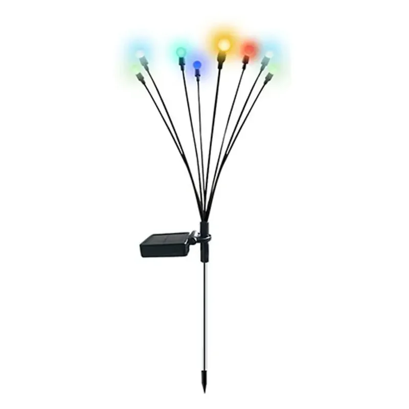 Farverig solcellelampe på spyd. Havelampe med 8 LED lamper i flotte farver. — produktfoto