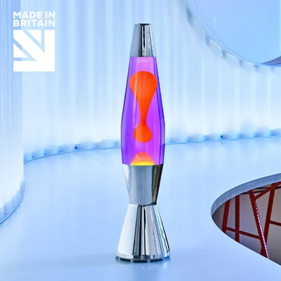 Mathmos Astro Baby lavalampe, sølv/violet med orange lava – bordlampe — produktfoto