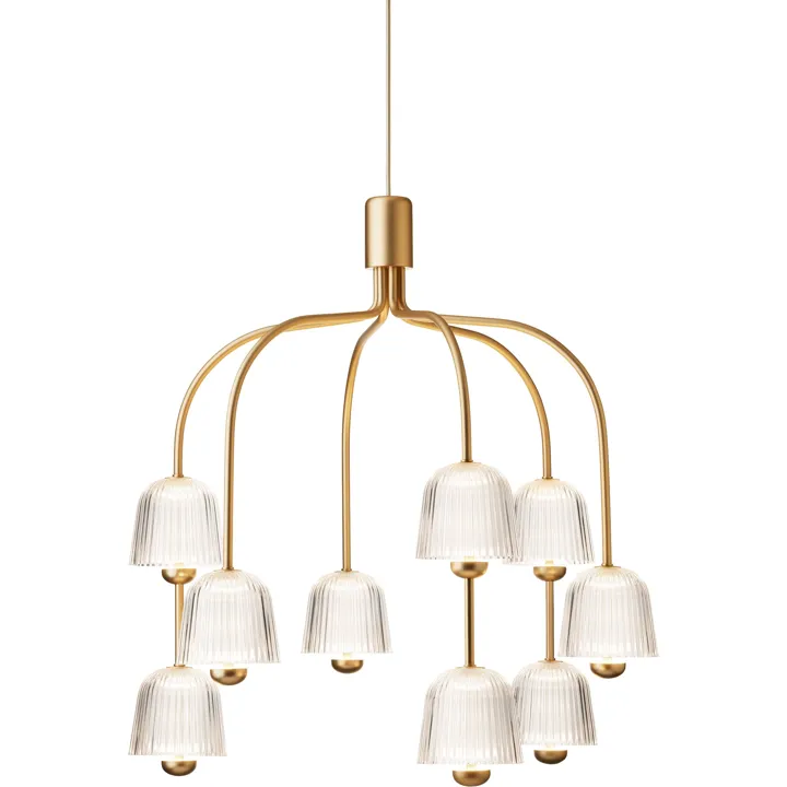 Nuura Asteea 9 Satin Messing/Riflet Klar – lysekrone — produktfoto