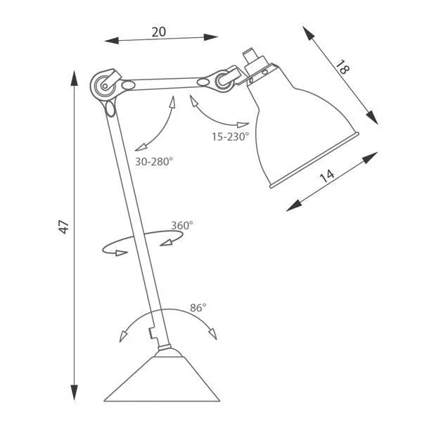 La Lampe Gras N205 Mat Sort & Hvid & Kobber – bordlampe — produktfoto