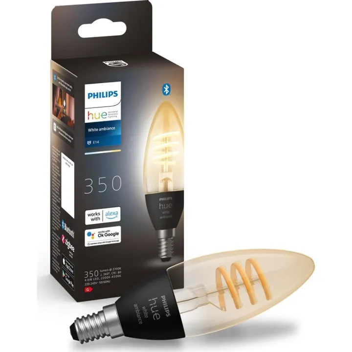 Philips Hue 4 stk Philips Hue White Ambiance E14 kertepære, 2200K-4500K, 4,6W – pære — produktfoto