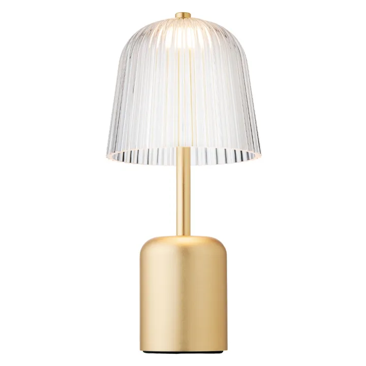 Nuura Asteea Satin Messing/Riflet Klar – transportabel bordlampe — produktfoto