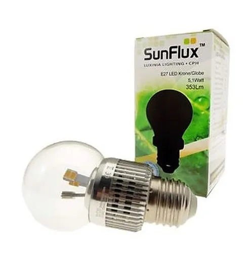E27 Luxinia 5,1W, 2650K, 353Lm, Ra85, 360° DIM sunflux — produktfoto