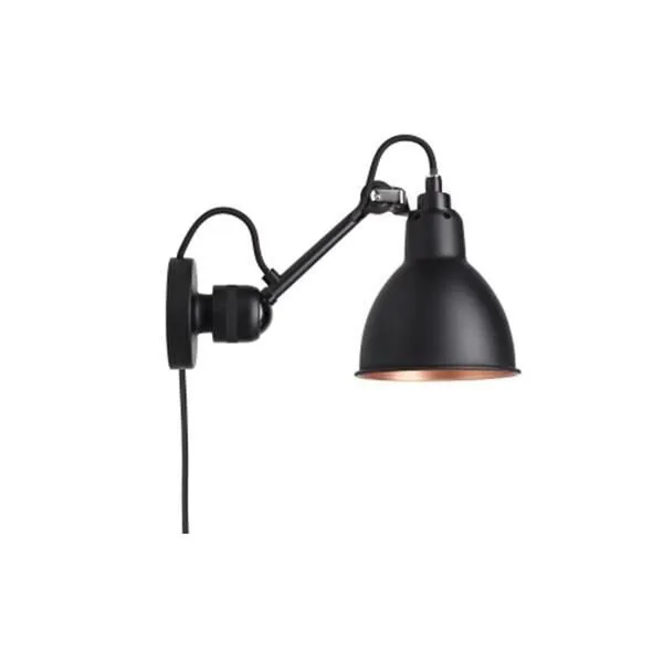 La Lampe Gras N304 Mat Sort & Mat Sort/Kobber Med Ledning – væglampe — produktfoto