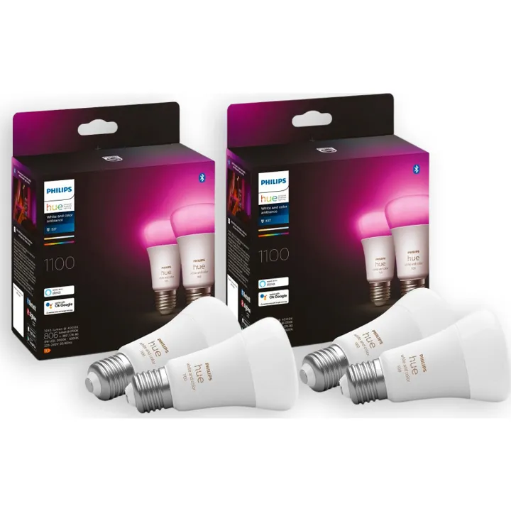 Philips Hue White Color Ambiance E27 standardpære, 2000K-6500K, 9W, 4-pak – pære — produktfoto