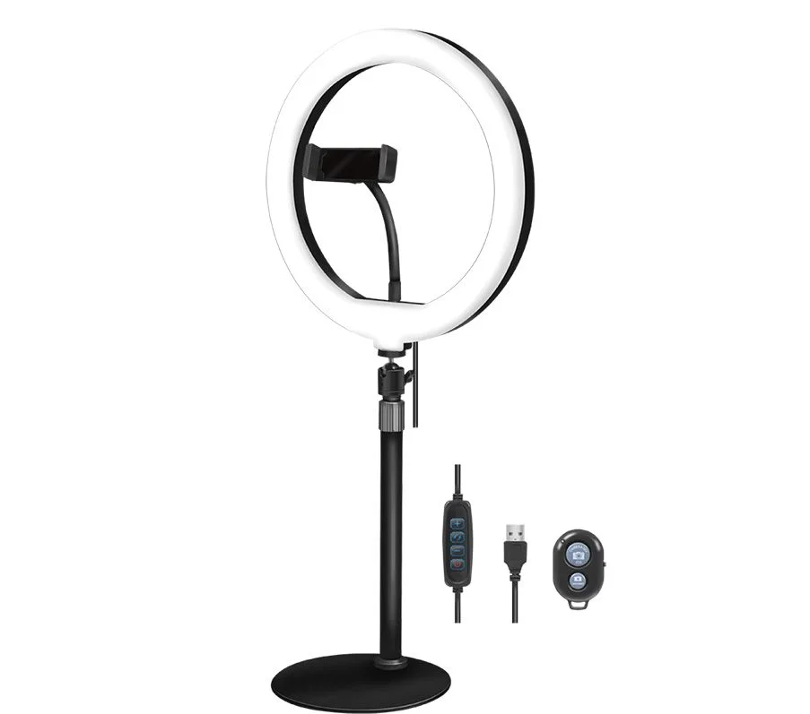 LogiLink Smartphone ring light tripod with remote shutter, height adjust., Ø 25 cm — produktfoto