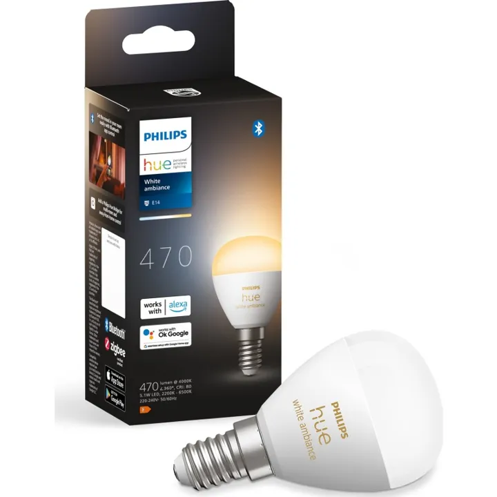 Philips Hue White Ambiance E14 kronepære, 2200K-6500K, 5,1W – pære — produktfoto