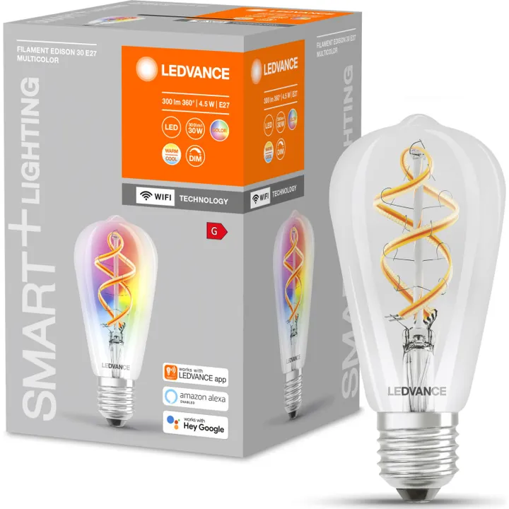 Ledvance Smart+ Wifi E27 edisonpære, 2700K, 4,5W – pære — produktfoto
