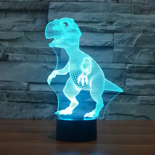 Sød baby dinosaurus 3D lampe. Farveskift mellem 7 farver. – dekorationslys — produktfoto