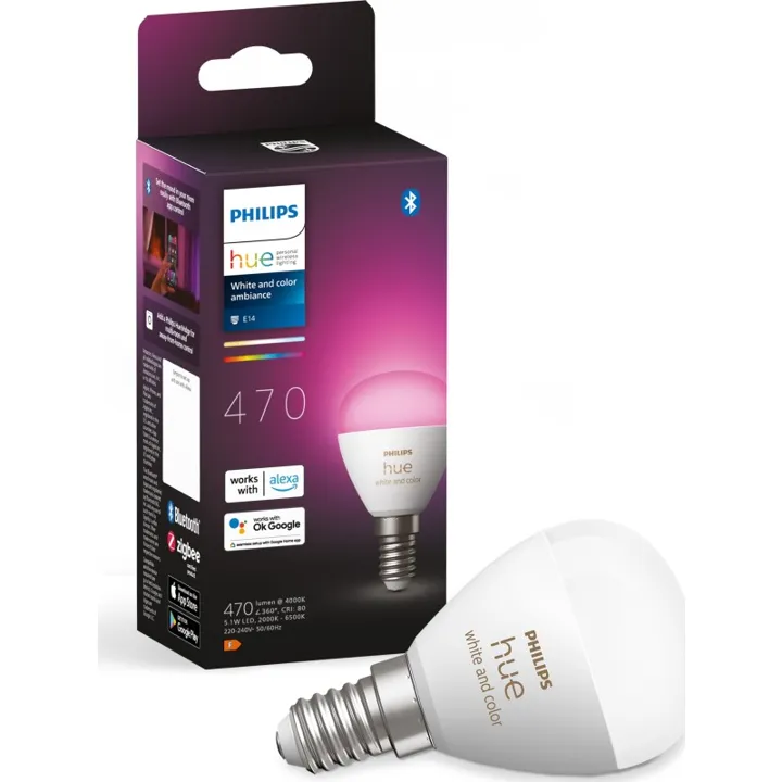 Philips Hue White Color Ambiance E14 kronepære, 2000K-6500K, 5,1W – pære — produktfoto