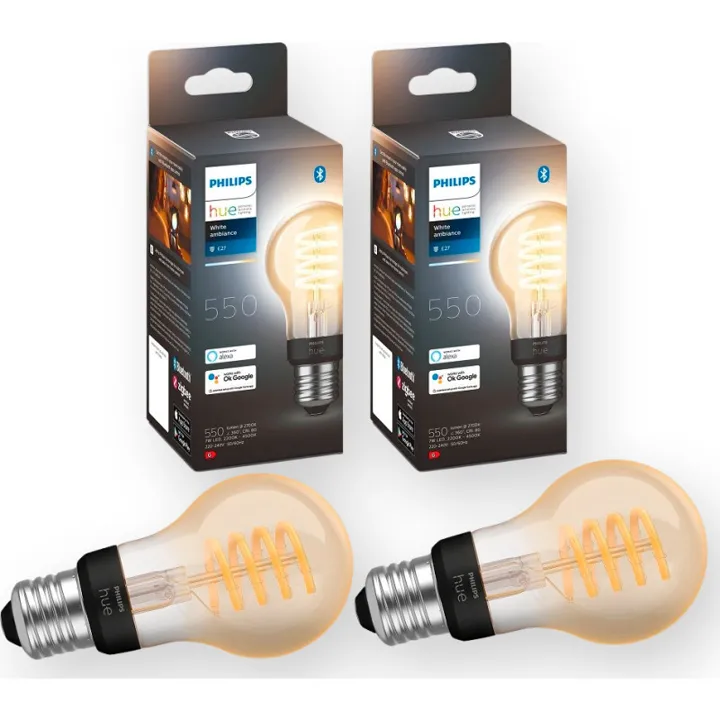 Philips Hue White Ambiance E27 standardpære, 2200K-6500K, 7W, 2-pak – pære — produktfoto