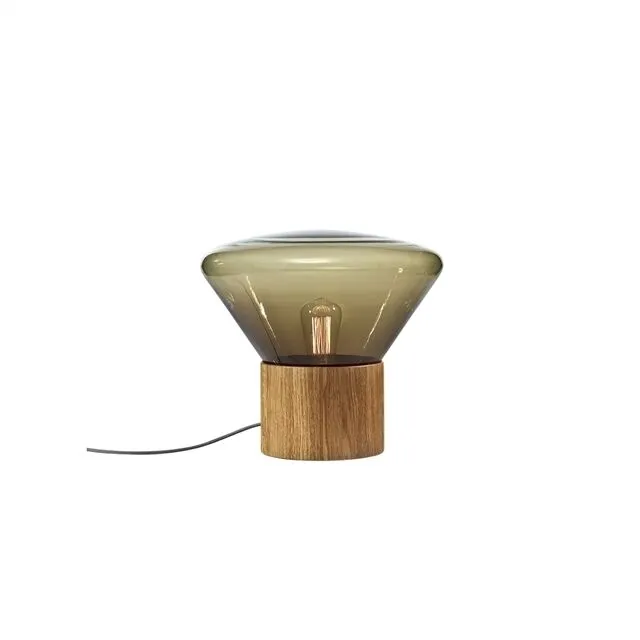 Brokis Muffins Wood 01 Bord/ Brunt Glas/Naturlig Eg med Sort Ledning – gulvlampe — produktfoto