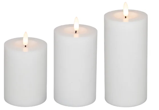 LED Bloklys med 3D Flamme  -  3 Pak inkl. Fjernbetjening -Hvid — produktfoto